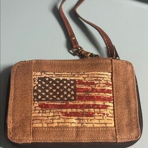 Mona B Striped Canvas Zip Wallet in Cream and Brown